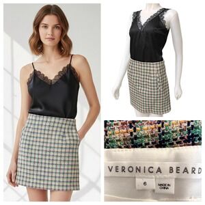 Veronica Beard Tweed Mini Skirt Roman Checked Sparkle NWOT Sz 6 Preppy Coquette